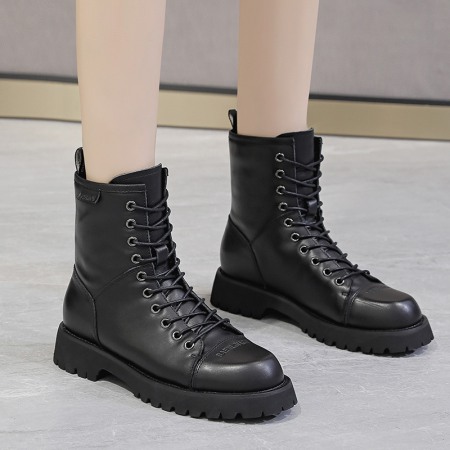 Autumn New Martin Boots Female Round Toe Thick Bottom Tube Black Short Boots Trend